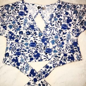 Blue Floral Crop Top